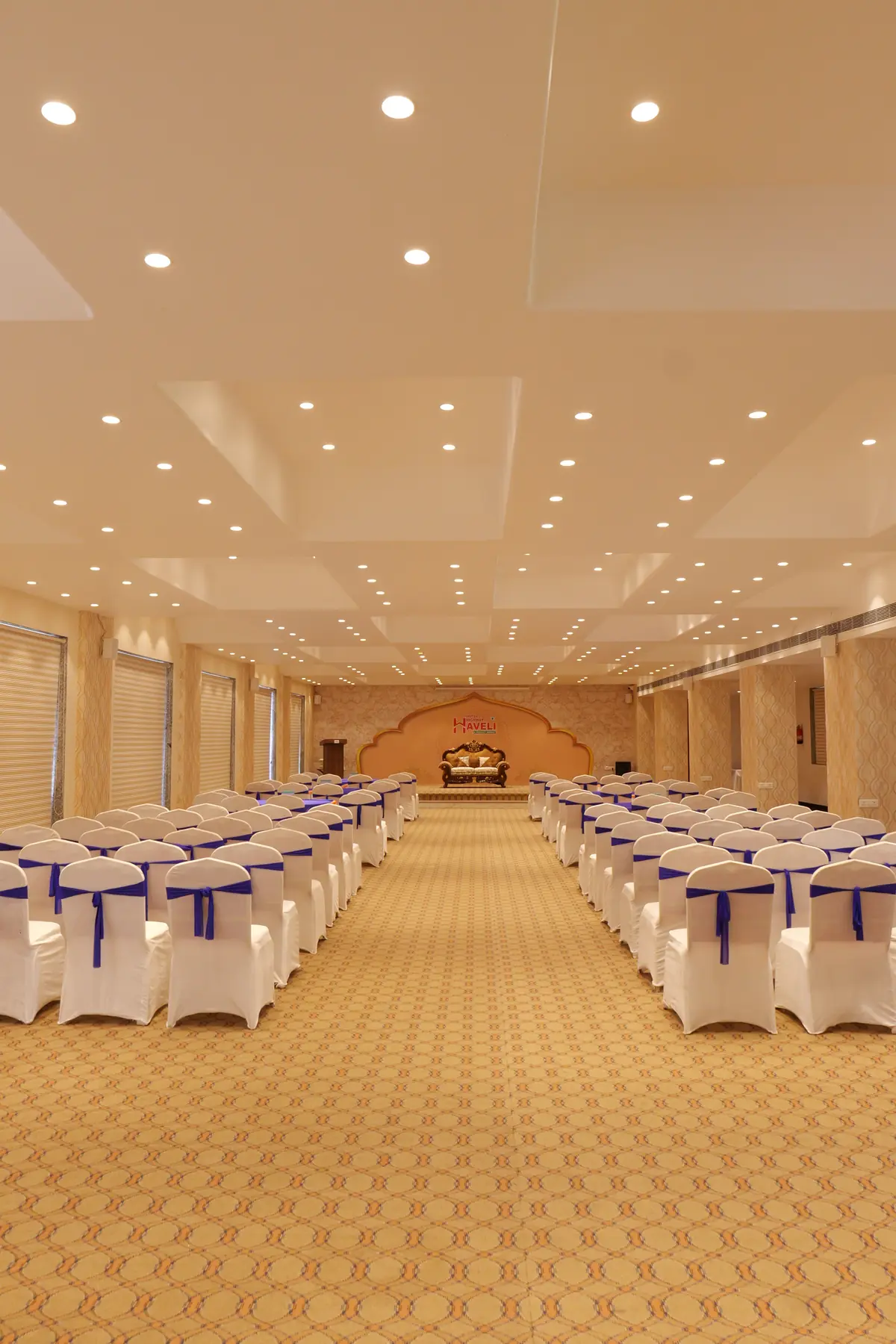 Banquet hall seating facing the stage
