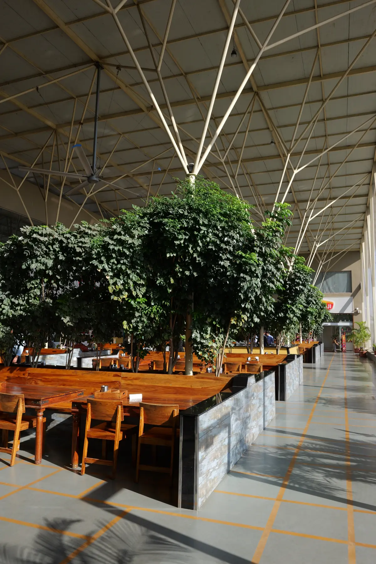 Food court with indoor trees