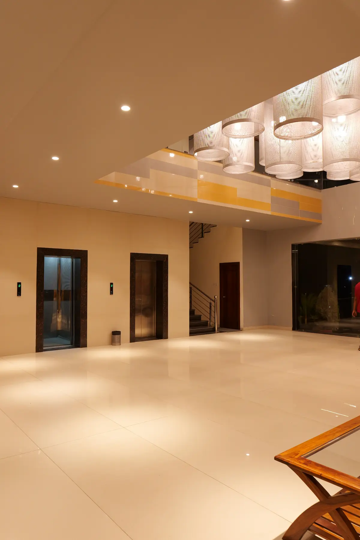 Lobby with lifts and staircase